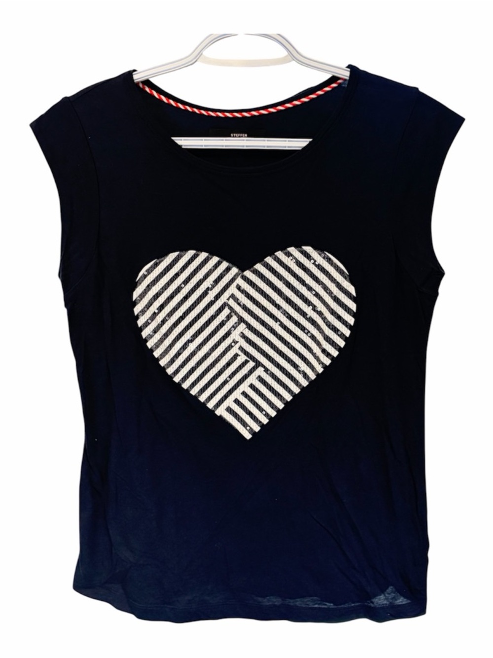 Steffen Schraut- Blue Heart Graphic Cap-Sleeve Top - Size 6 - Like New